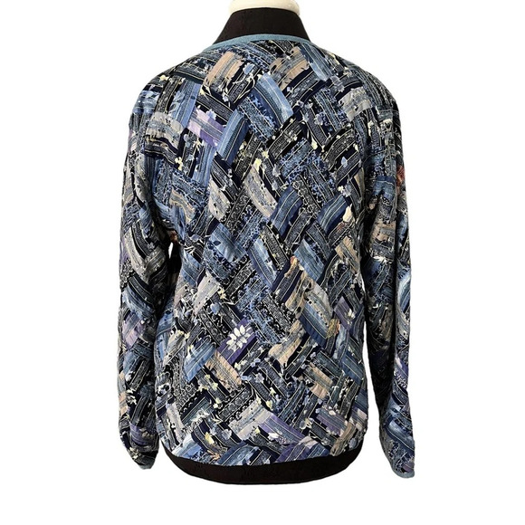 Vintage Soul Mates Blue Rayon Patchwork Jacket Metallic Threads Medium - Picture 3 of 8